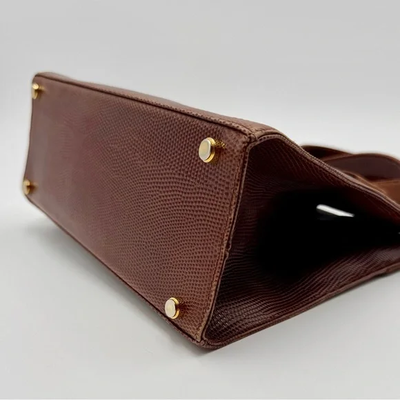 Salvatore Ferragamo Vara Ribbon Plate 2-WAY Bag 9.5 inch Brown Embossed Leather - Picture 6 of 15